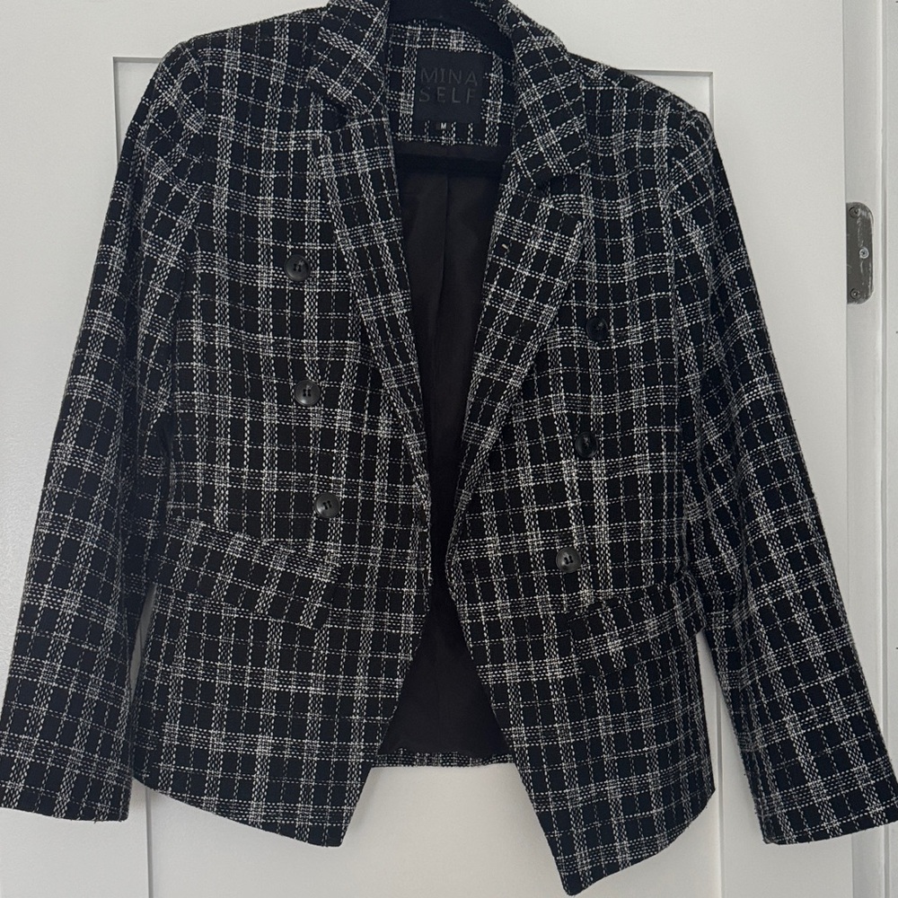 Women's Black and White Plaid Blazer